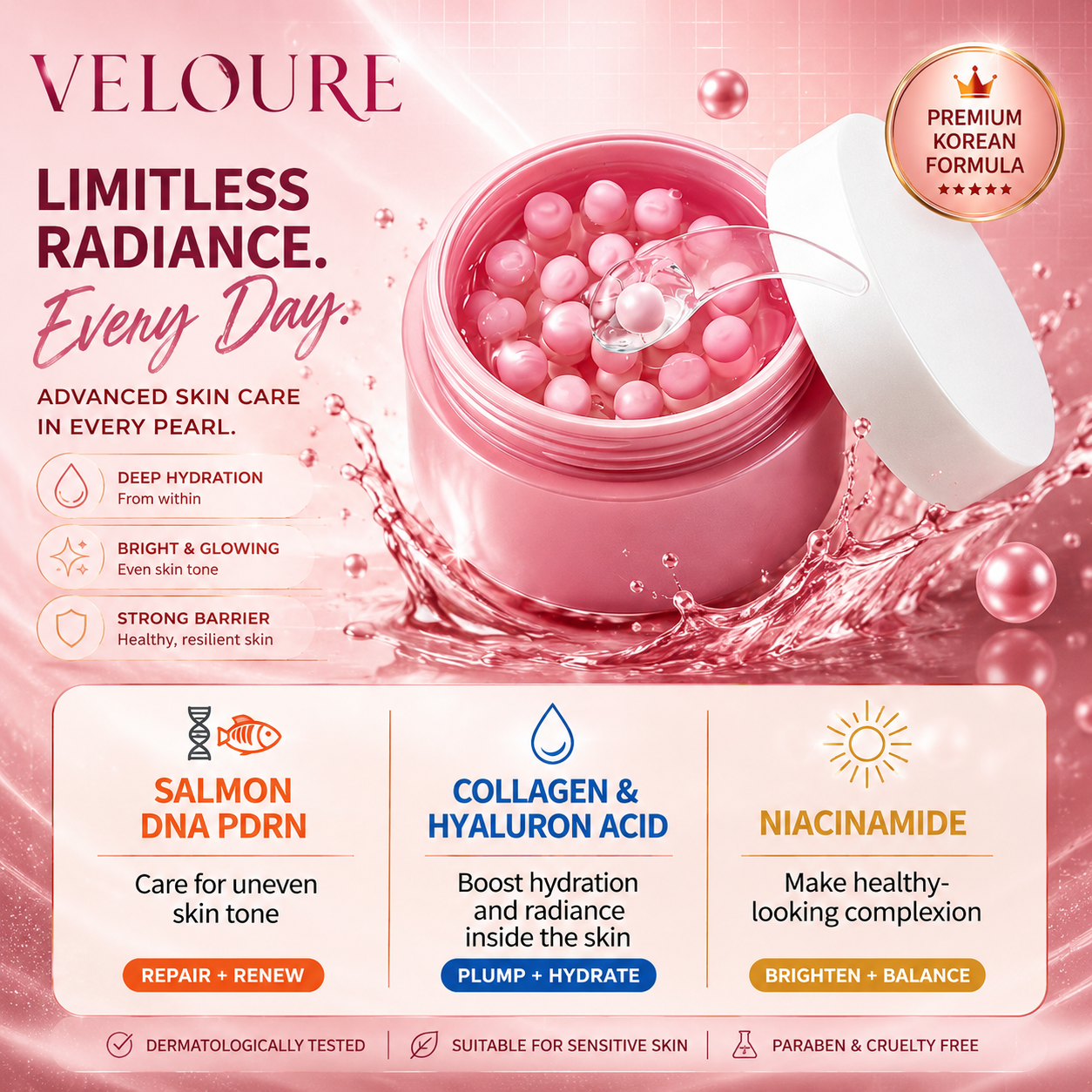 VELOURE Limitless Radiance Pearl Cream – Premium Korean Formula