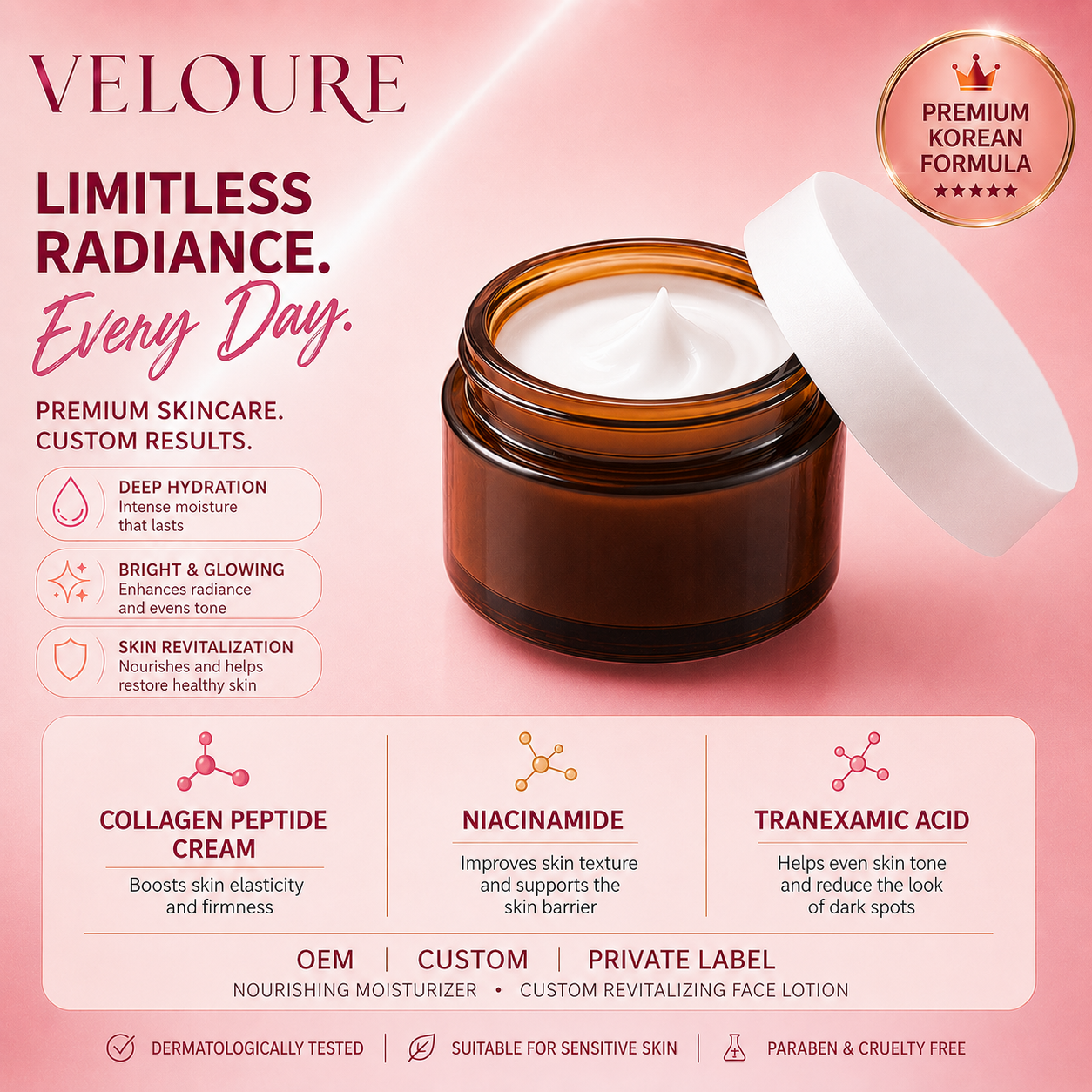 VELOURE Limitless Radiance Collagen Peptide Face Cream – Premium Korean Formula
