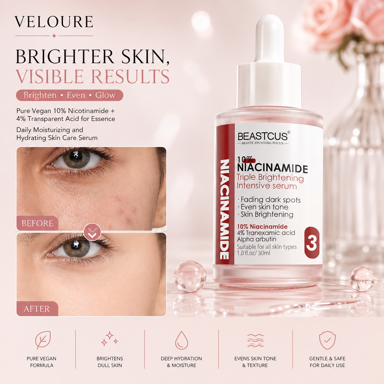 Veloure 10% Niacinamide Triple Brightening Intensive Serum before and after results