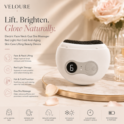 Veloure Electric Face Neck Gua Sha Massager with Red Light Therapy