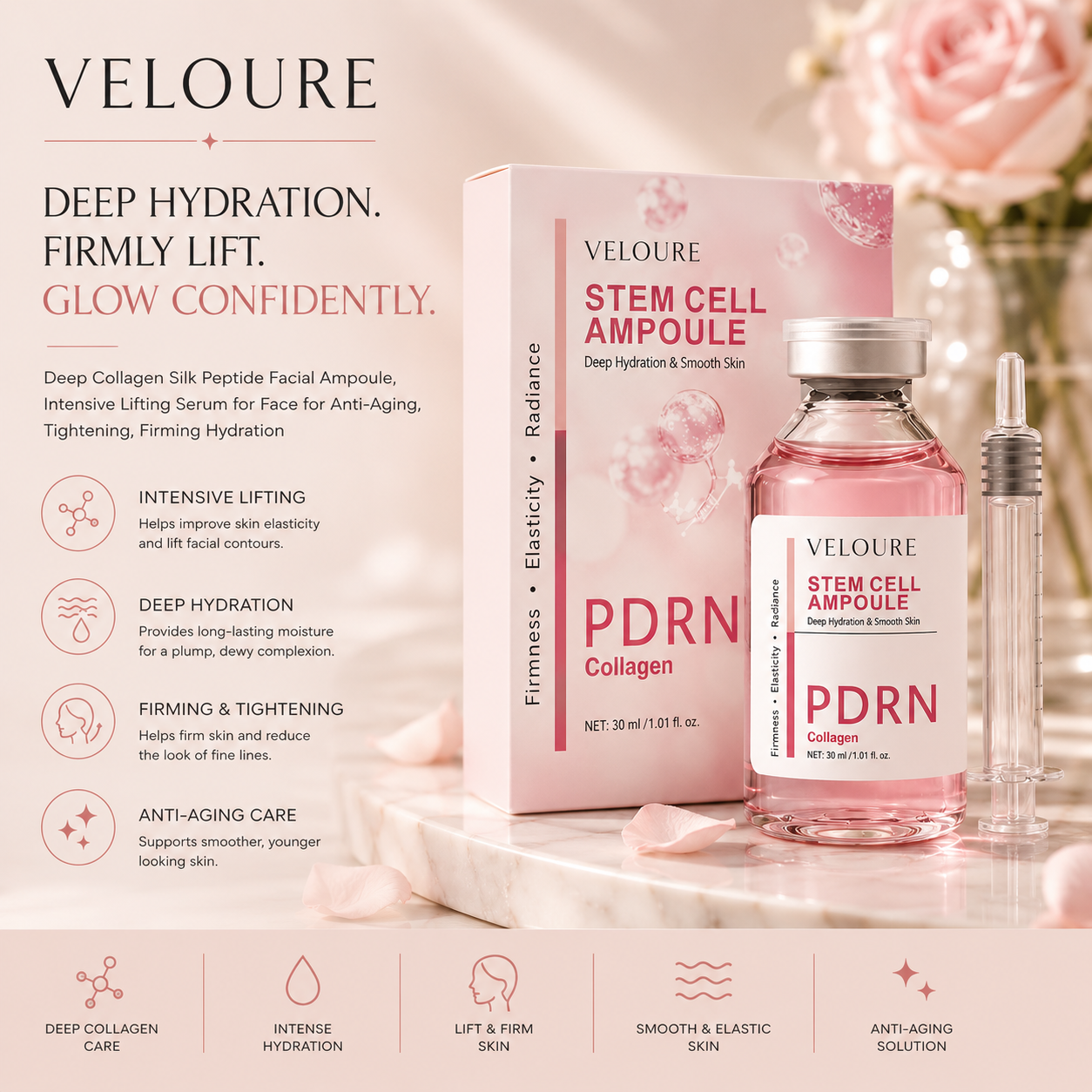Veloure PDRN Stem Cell Ampoule Deep Collagen Silk Peptide Facial Serum